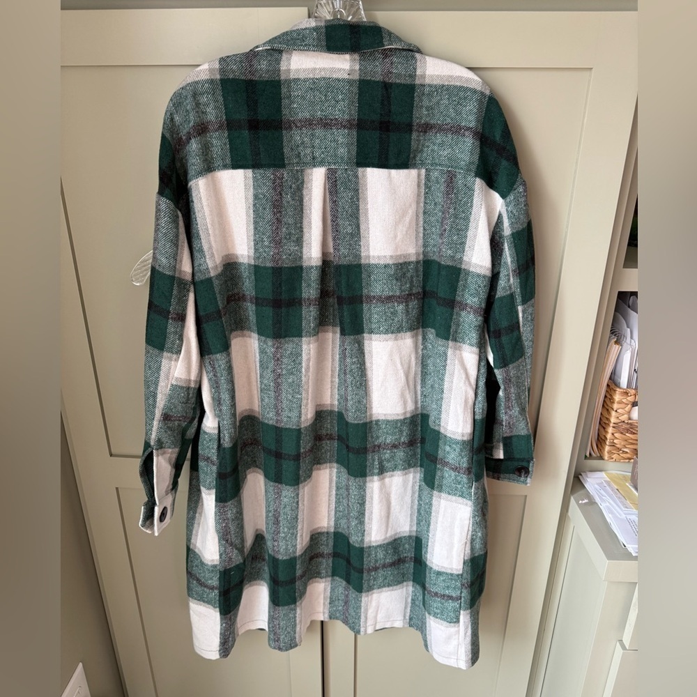 NWT Plaid Unlined Shacket Jacket SZ M Green Whte Black - Picture 5 of 12